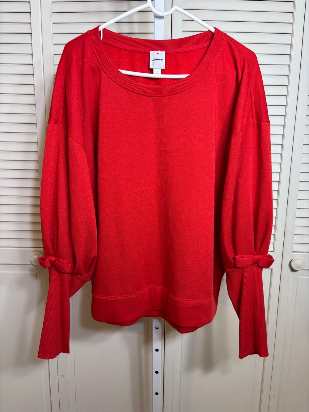 Anthropologie Maeve Red Tie-Sleeve Fleeced Sweatshirt Large